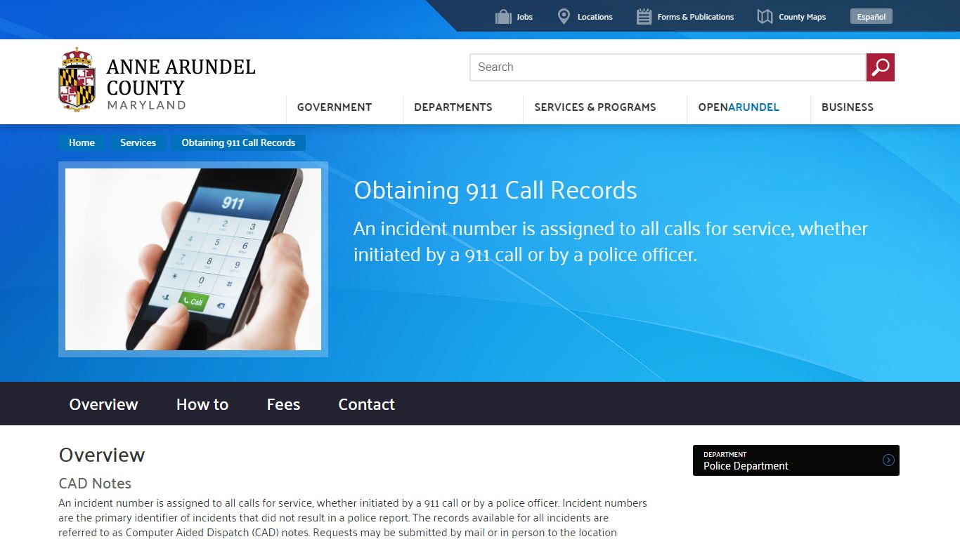 Obtaining 911 Call Records | Anne Arundel County, MD
