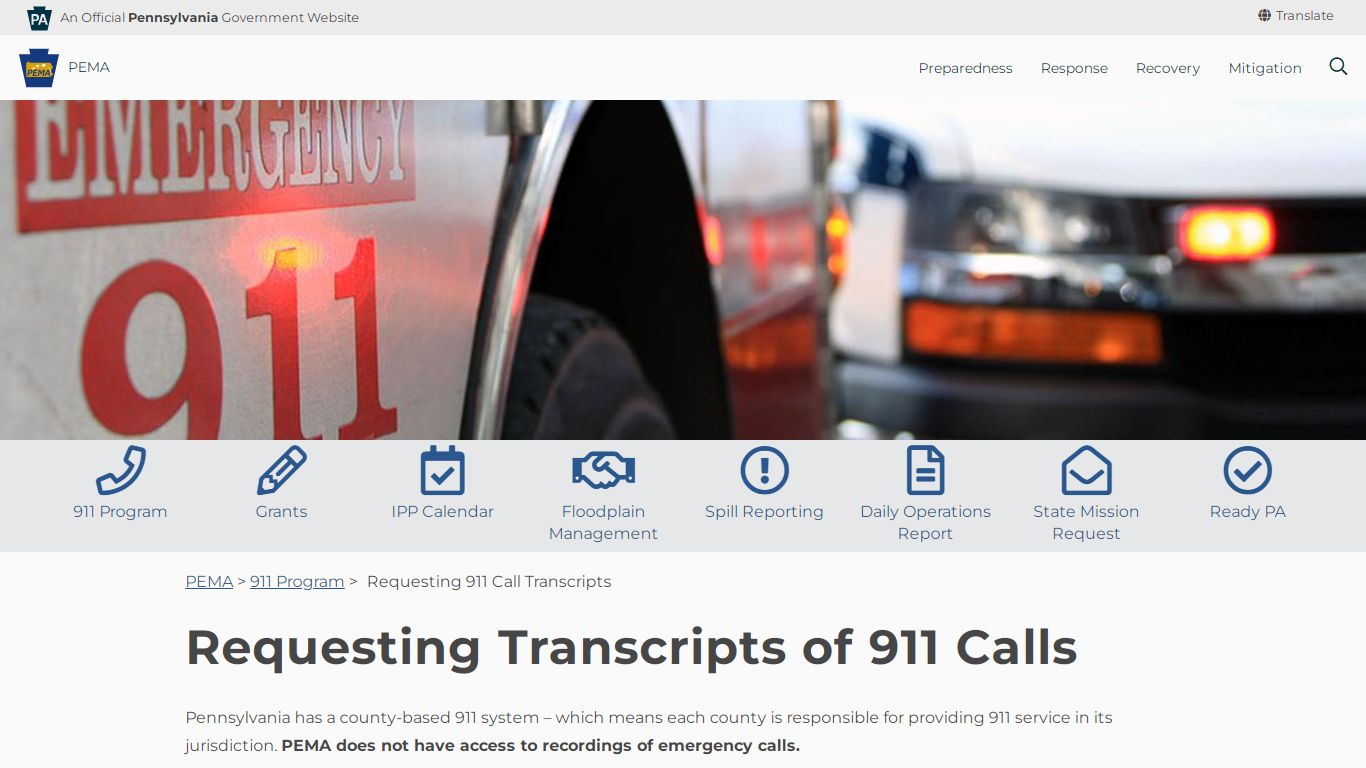 Requesting 911 Call Transcripts - PEMA